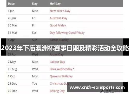 2023年下庙澳洲杯赛事日期及精彩活动全攻略